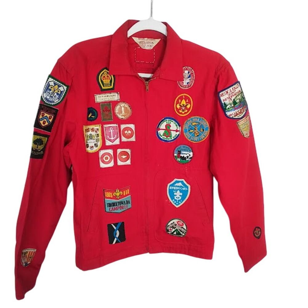 Vintage BSA Red Patch Jacket 1967 World Jamboree Intl Scout Patches M